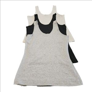 J+B Women's Set Of 3 Layering V-Neck Tank Tops, Grey, Black & White, Size XL
